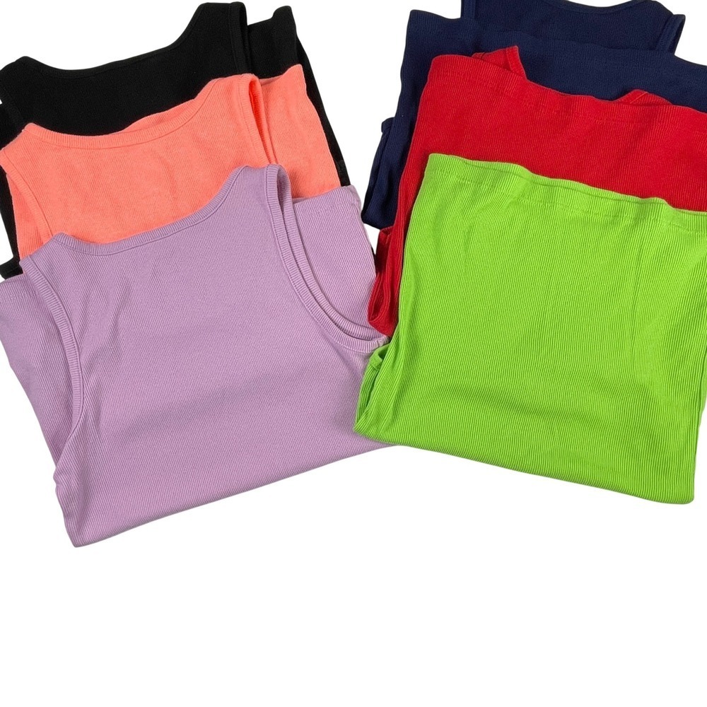 Girls 10/12 Ribbed Tank Tops 6 Pack Wonder Nation Faded Glory Colorful - Picture 5 of 9